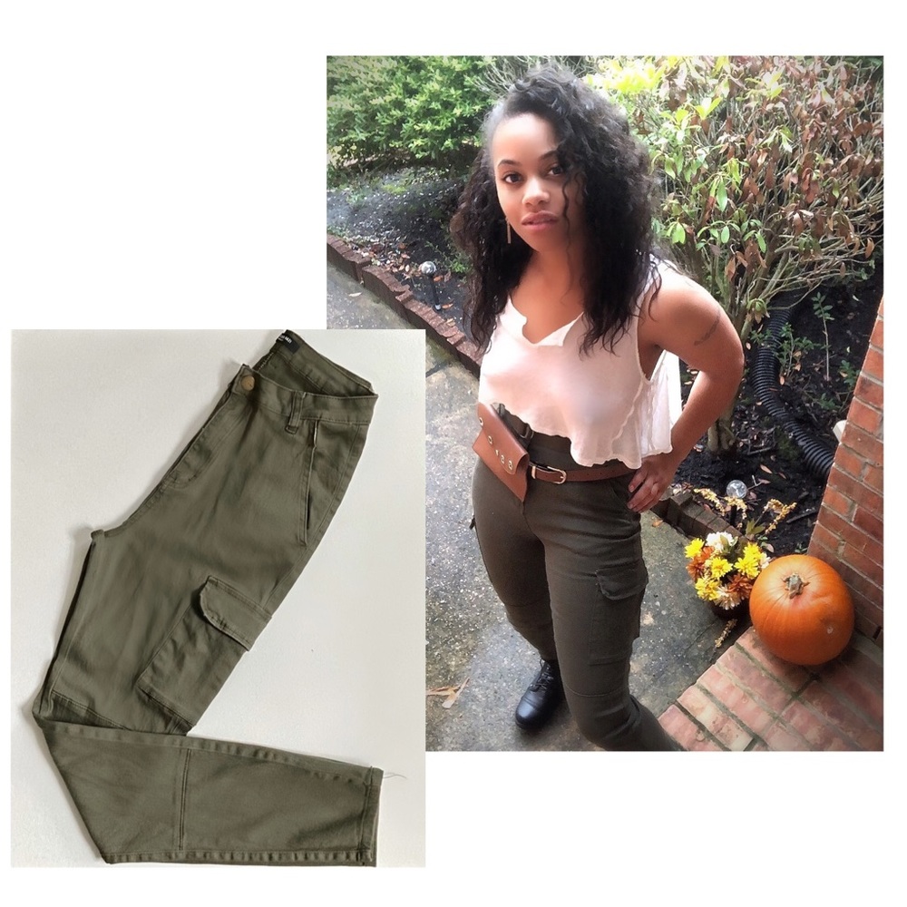 Agaci High Waisted Army Green Cargo Pants